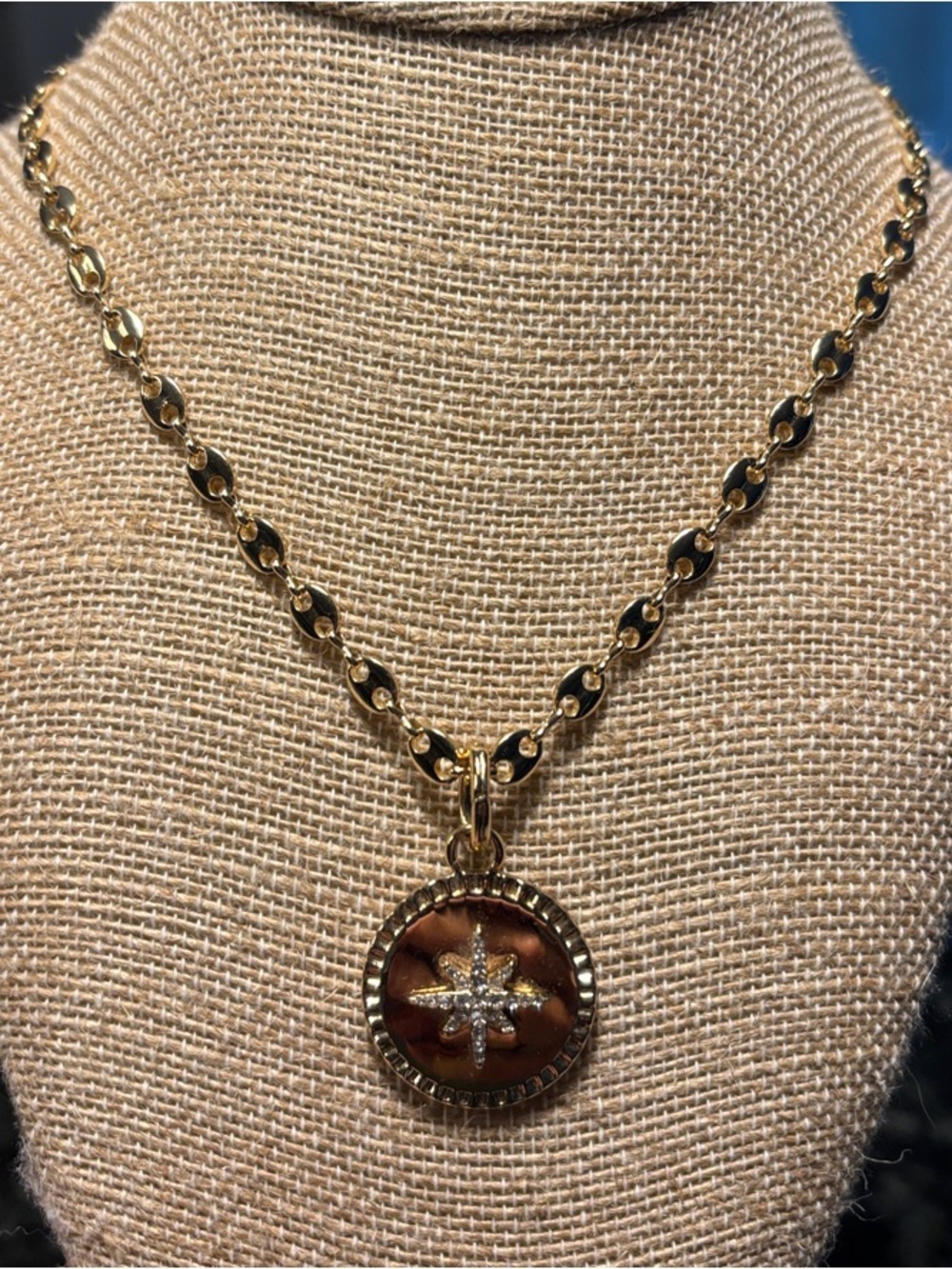 Park Lane Gold-Tone Pendant Necklace with Starburst Compass Crystal Accent